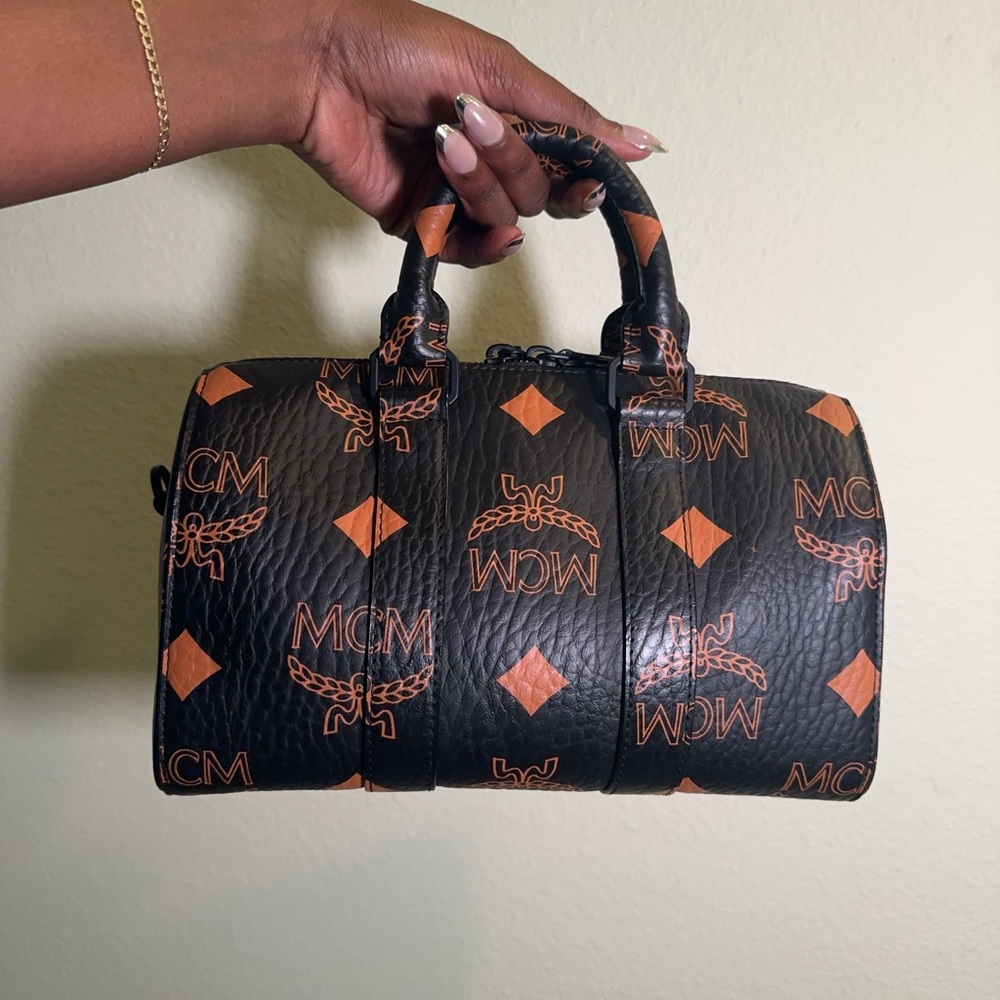 MCM Small Aren Boston Bag in Maxi Visetos Canvas